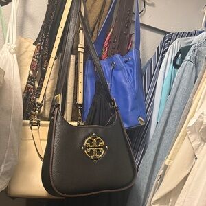Tory Burch miller Black and Gold emblem Shoulder Bag